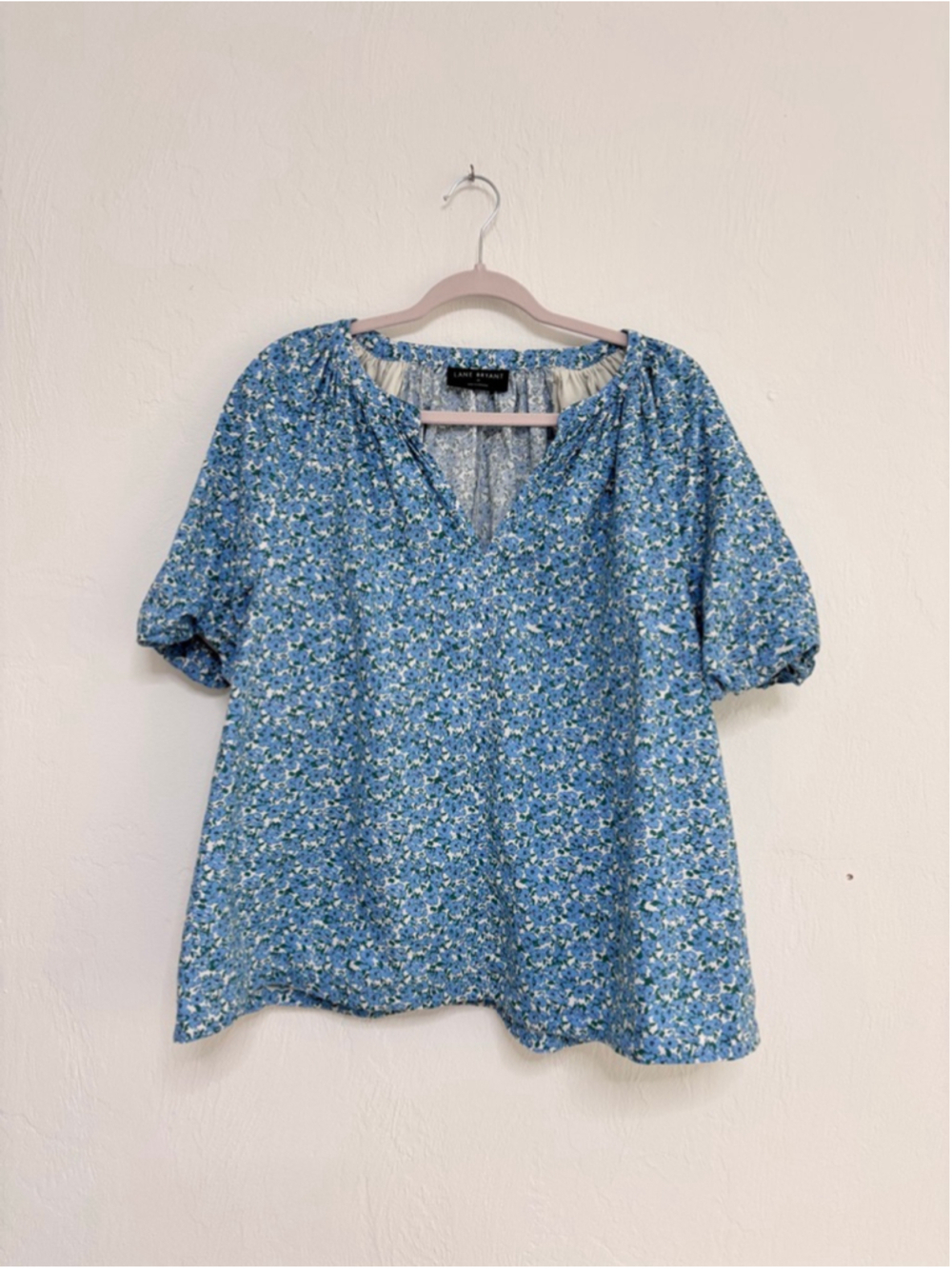 Women's Lane Bryant Blue Floral Blouse, Size 16 Cotton